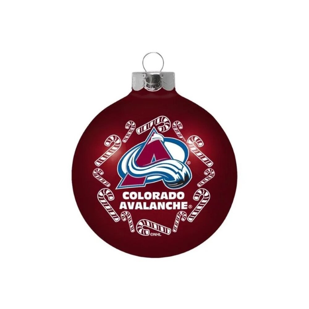 Colorado Avalanche Ornament with Candy Cane Collectible Blown Glass Ball NHL New
